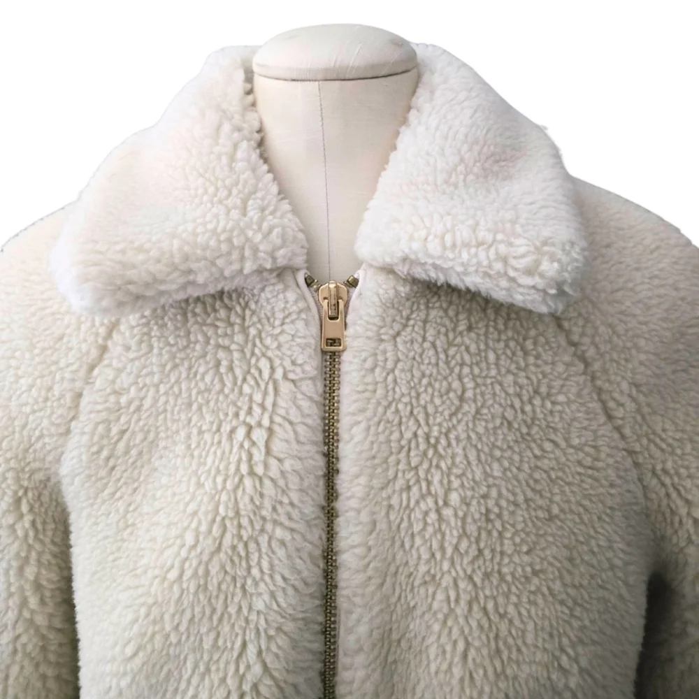 J. CREW Sherpa Bomber Jacket Teddy Plush Fleece Faux Fur Cream Small